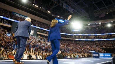 Photo of Harris and Walz rally in Milwaukee, chasing key votes during convention